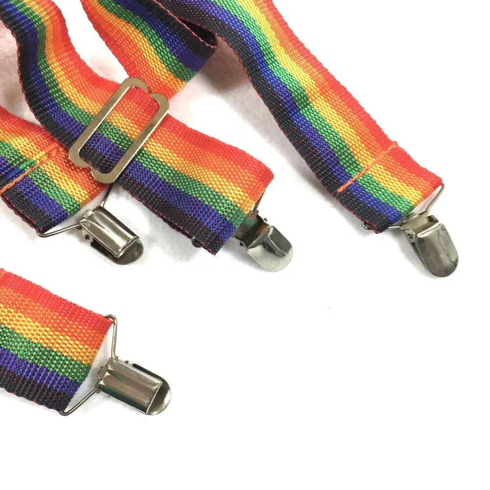 Vintage Striped Rainbow Suspenders Size S/M Kids Unisex Adjustable Silver Clasp
